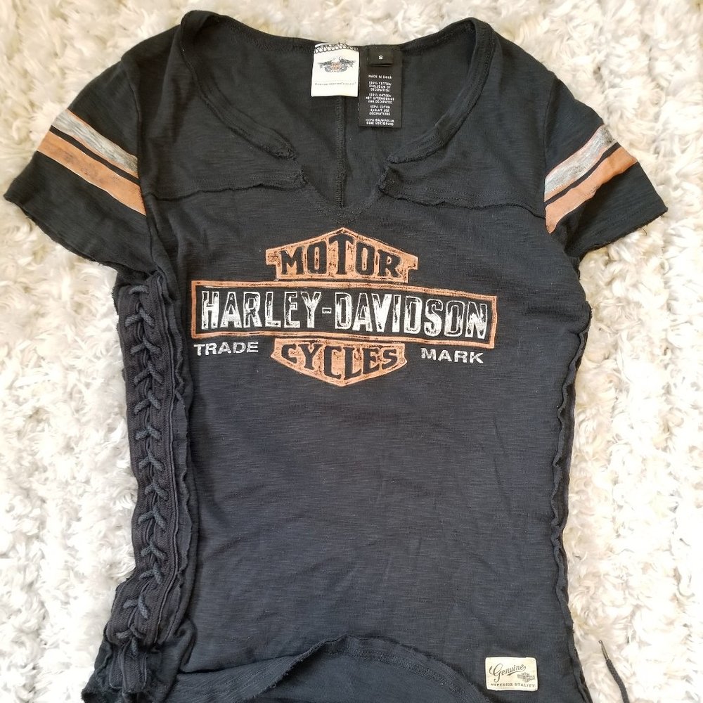 Harley Davidson Black Lace Up T-Shirt Top
